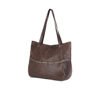 Large Soft Handbag With Metal Studs And Tassle